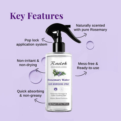 Raslok Nature+Science Rosemary Water Hair Spray | Nourishment for Fuller-Looking Hair | 100% Natural Extracts | Lightweight, Non-Greasy Formula | 6.76 fl oz (200 ml)