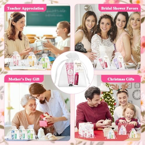 30 Sets Bulk Gifts for Women – Lip Balm & Hand Cream Gift Set with Organza Bags & Thank You Cards, Party Favors for Bridal Wedding, Baby Shower, Teacher Appreciation Avelisse