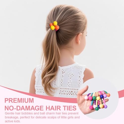 14 Pcs Ball Charm Hair Ties for Girls, Double Balls Hair Ties, No Damage Soft Elastic Ponytail Holders with Colorful Bubble Beads for Kids Toddler Women - görsel 8