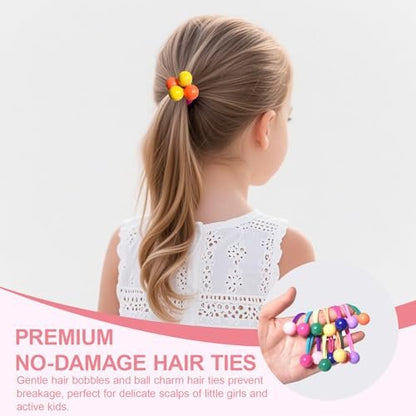 14 Pcs Ball Charm Hair Ties for Girls, Double Balls Hair Ties, No Damage Soft Elastic Ponytail Holders with Colorful Bubble Beads for Kids Toddler Women