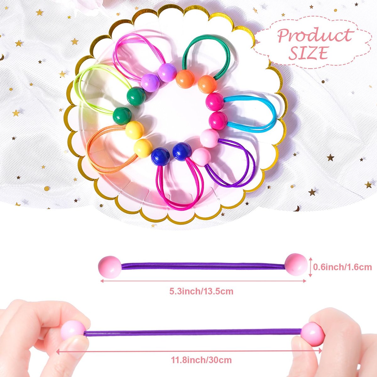 14 Pcs Ball Charm Hair Ties for Girls, Double Balls Hair Ties, No Damage Soft Elastic Ponytail Holders with Colorful Bubble Beads for Kids Toddler Women - görsel 9
