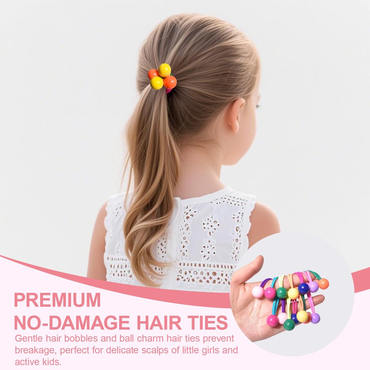 14 Pcs Ball Charm Hair Ties for Girls, Double Balls Hair Ties, No Damage Soft Elastic Ponytail Holders with Colorful Bubble Beads for Kids Toddler Women - görsel 7