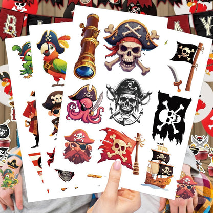 10 Sheets Pirate Temporary Tattoos for Kids & Adults – Waterproof, 3x3 Inches, Fun Pirate Stickers for Pirate-Themed Birthday Party Decorations