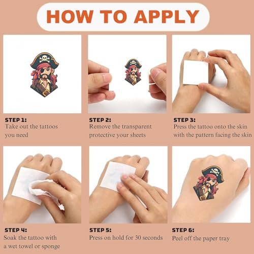 10 Sheets Pirate Temporary Tattoos for Kids & Adults – Waterproof, 3x3 Inches, Fun Pirate Stickers for Pirate-Themed Birthday Party Decorations - görsel 11