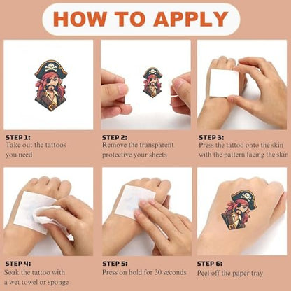 10 Sheets Pirate Temporary Tattoos for Kids & Adults – Waterproof, 3x3 Inches, Fun Pirate Stickers for Pirate-Themed Birthday Party Decorations