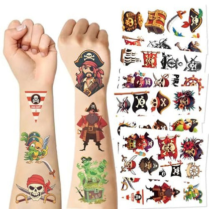 10 Sheets Pirate Temporary Tattoos for Kids & Adults – Waterproof, 3x3 Inches, Fun Pirate Stickers for Pirate-Themed Birthday Party Decorations
