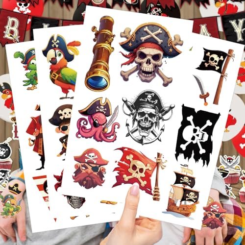 10 Sheets Pirate Temporary Tattoos for Kids & Adults – Waterproof, 3x3 Inches, Fun Pirate Stickers for Pirate-Themed Birthday Party Decorations - görsel 9