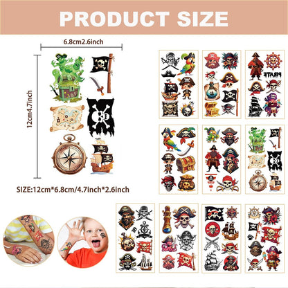 10 Sheets Pirate Temporary Tattoos for Kids & Adults – Waterproof, 3x3 Inches, Fun Pirate Stickers for Pirate-Themed Birthday Party Decorations