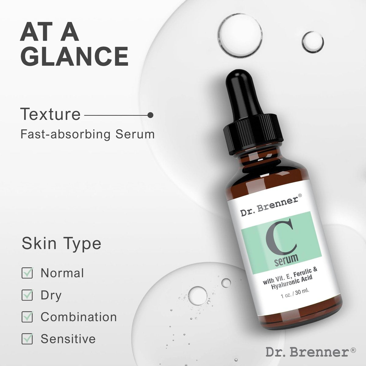 Dr. Brenner Vitamin C Serum for Face with 20% L-Ascorbic Acid, Ferulic Acid, Vitamin E, and Hyaluronic Acid – 1 Fl Oz Avelisse