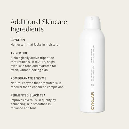Cyklar Glycolic Acid Exfoliating Body Spray – 10% AHA Toner for Face & Body, Skin-Smoothing Spray with Peptides & Enzymes, Fragrance-Free, 6 fl oz Avelisse