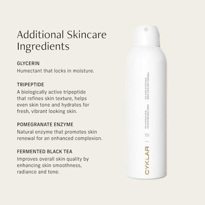 Cyklar Glycolic Acid Exfoliating Body Spray – 10% AHA Toner for Face & Body, Skin-Smoothing Spray with Peptides & Enzymes, Fragrance-Free, 6 fl oz Avelisse