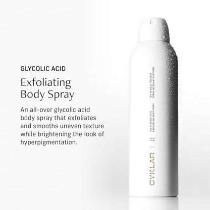 Cyklar Glycolic Acid Exfoliating Body Spray – 10% AHA Toner for Face & Body, Skin-Smoothing Spray with Peptides & Enzymes, Fragrance-Free, 6 fl oz Avelisse