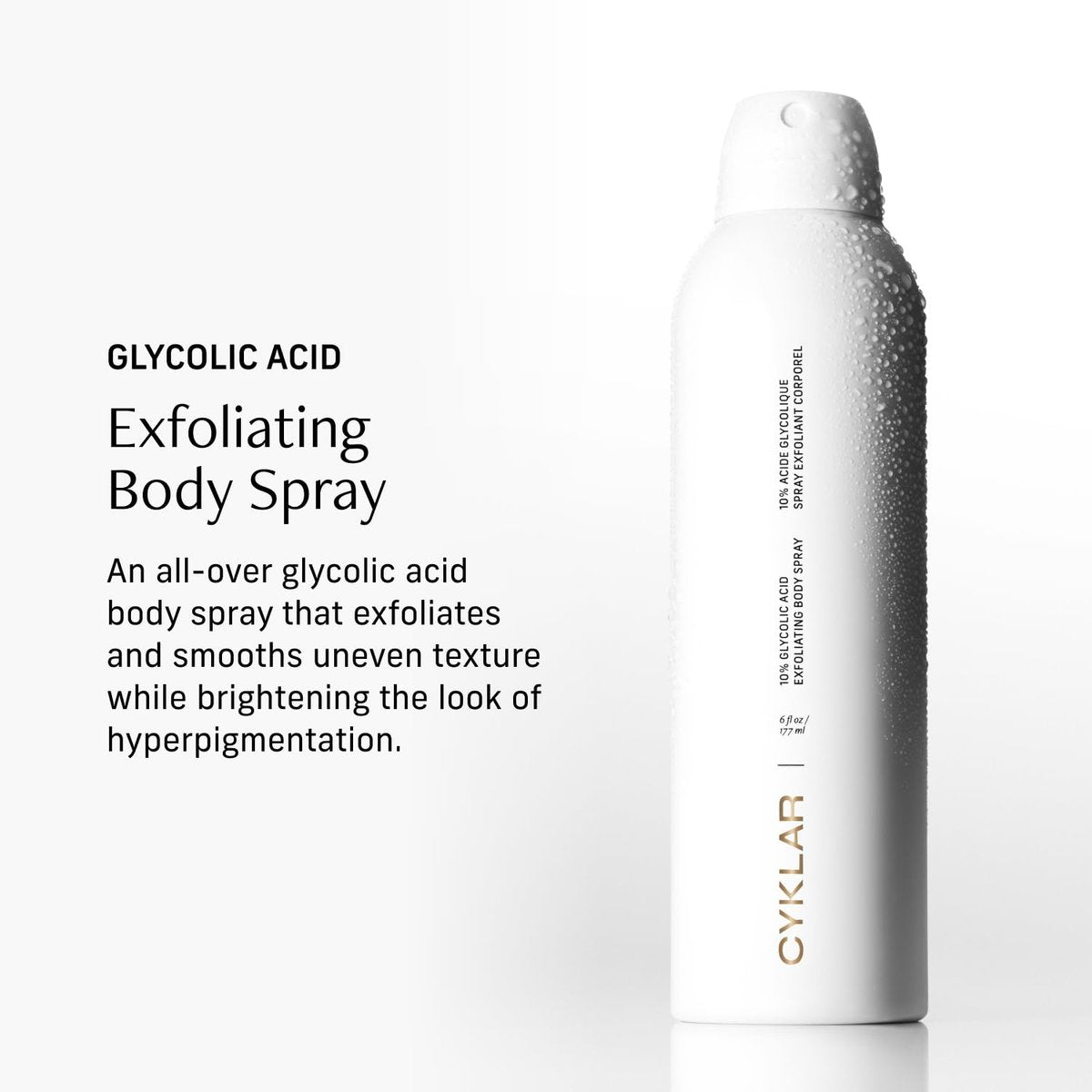 Cyklar Glycolic Acid Exfoliating Body Spray – 10% AHA Toner for Face & Body, Skin-Smoothing Spray with Peptides & Enzymes, Fragrance-Free, 6 fl oz Avelisse