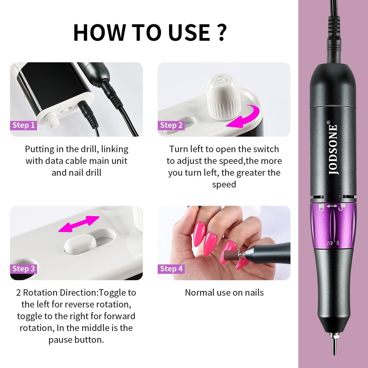 JODSONE Professional Nail Drill 45000 RPM Rechargeable Nail File for Nail Gel Removal Low Noise Portable for Home and Salon - görsel 15