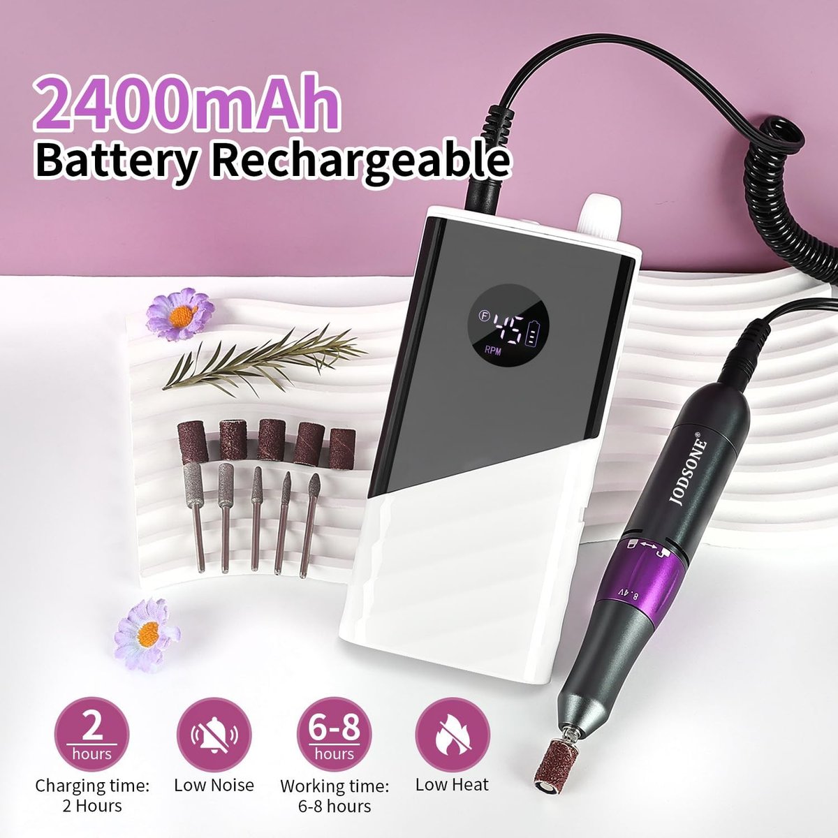 JODSONE Professional Nail Drill 45000 RPM Rechargeable Nail File for Nail Gel Removal Low Noise Portable for Home and Salon - görsel 17