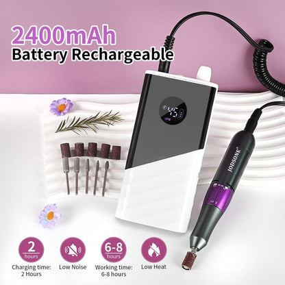 JODSONE Professional Nail Drill 45000 RPM Rechargeable Nail File for Nail Gel Removal Low Noise Portable for Home and Salon
