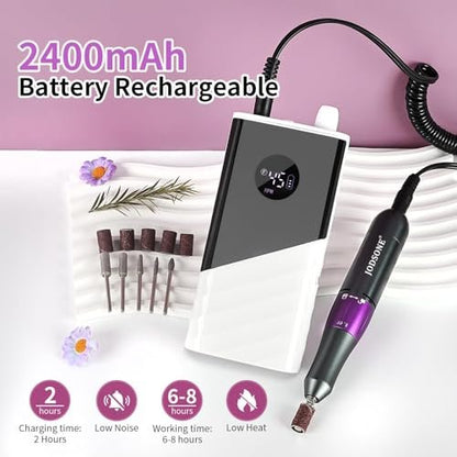 JODSONE Professional Nail Drill 45000 RPM Rechargeable Nail File for Nail Gel Removal Low Noise Portable for Home and Salon