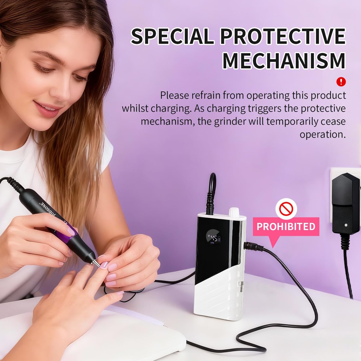 JODSONE Professional Nail Drill 45000 RPM Rechargeable Nail File for Nail Gel Removal Low Noise Portable for Home and Salon - görsel 3