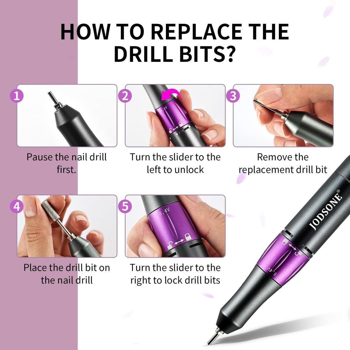 JODSONE Professional Nail Drill 45000 RPM Rechargeable Nail File for Nail Gel Removal Low Noise Portable for Home and Salon - görsel 11
