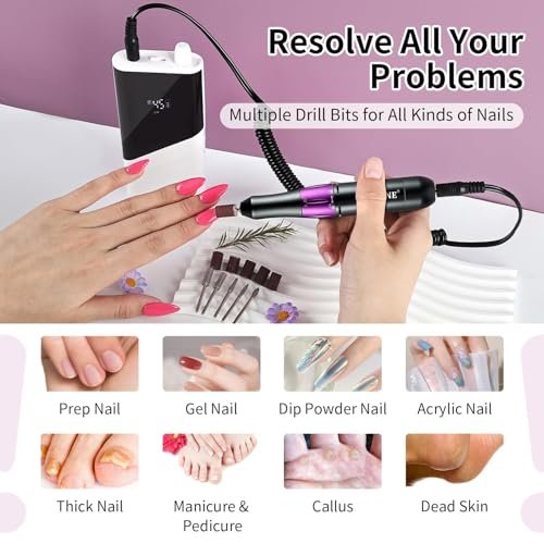 JODSONE Professional Nail Drill 45000 RPM Rechargeable Nail File for Nail Gel Removal Low Noise Portable for Home and Salon - görsel 10
