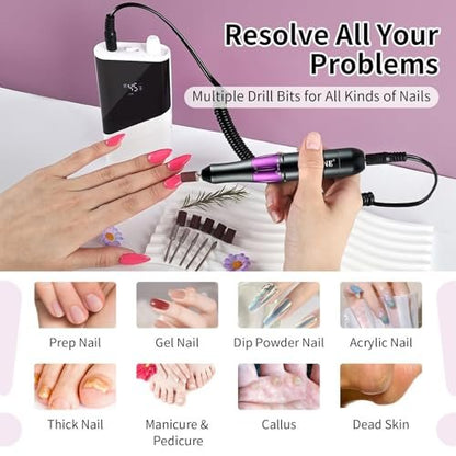 JODSONE Professional Nail Drill 45000 RPM Rechargeable Nail File for Nail Gel Removal Low Noise Portable for Home and Salon