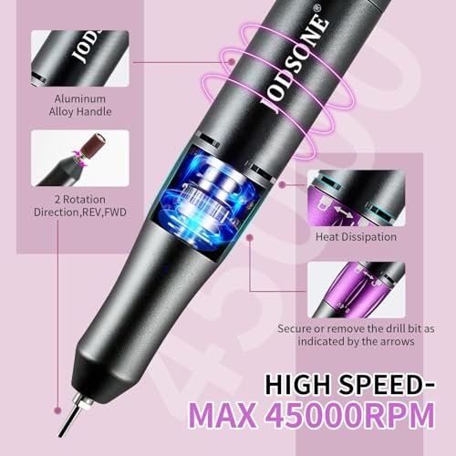 JODSONE Professional Nail Drill 45000 RPM Rechargeable Nail File for Nail Gel Removal Low Noise Portable for Home and Salon - görsel 8