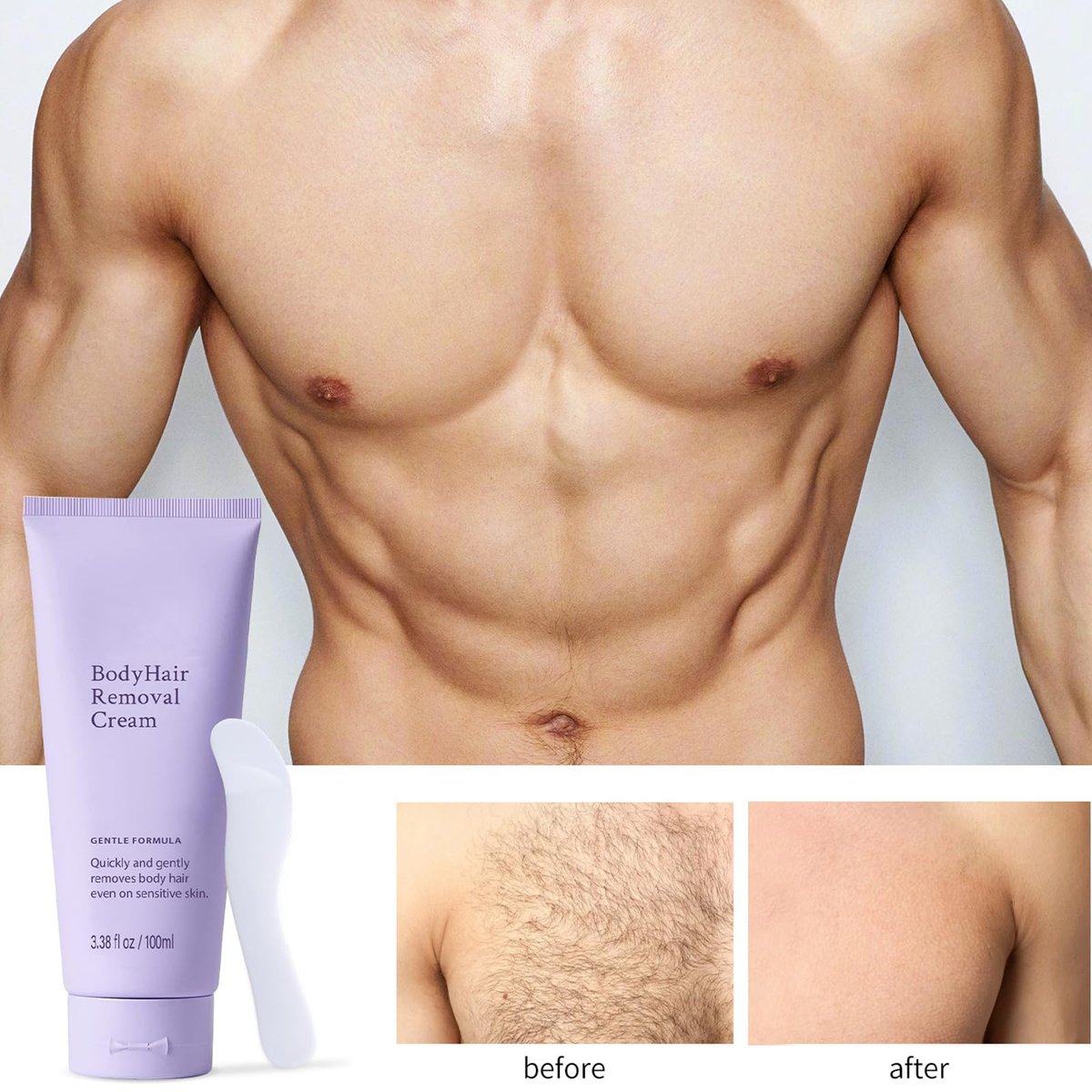 2 PCS Gentle Body Hair Removal Cream for Men & Women, 6.76 Fl Oz, Painless Flawless Depilatory Cream with Spatula Applicator, Suitable for All Skin Types & Sensitive Avelisse