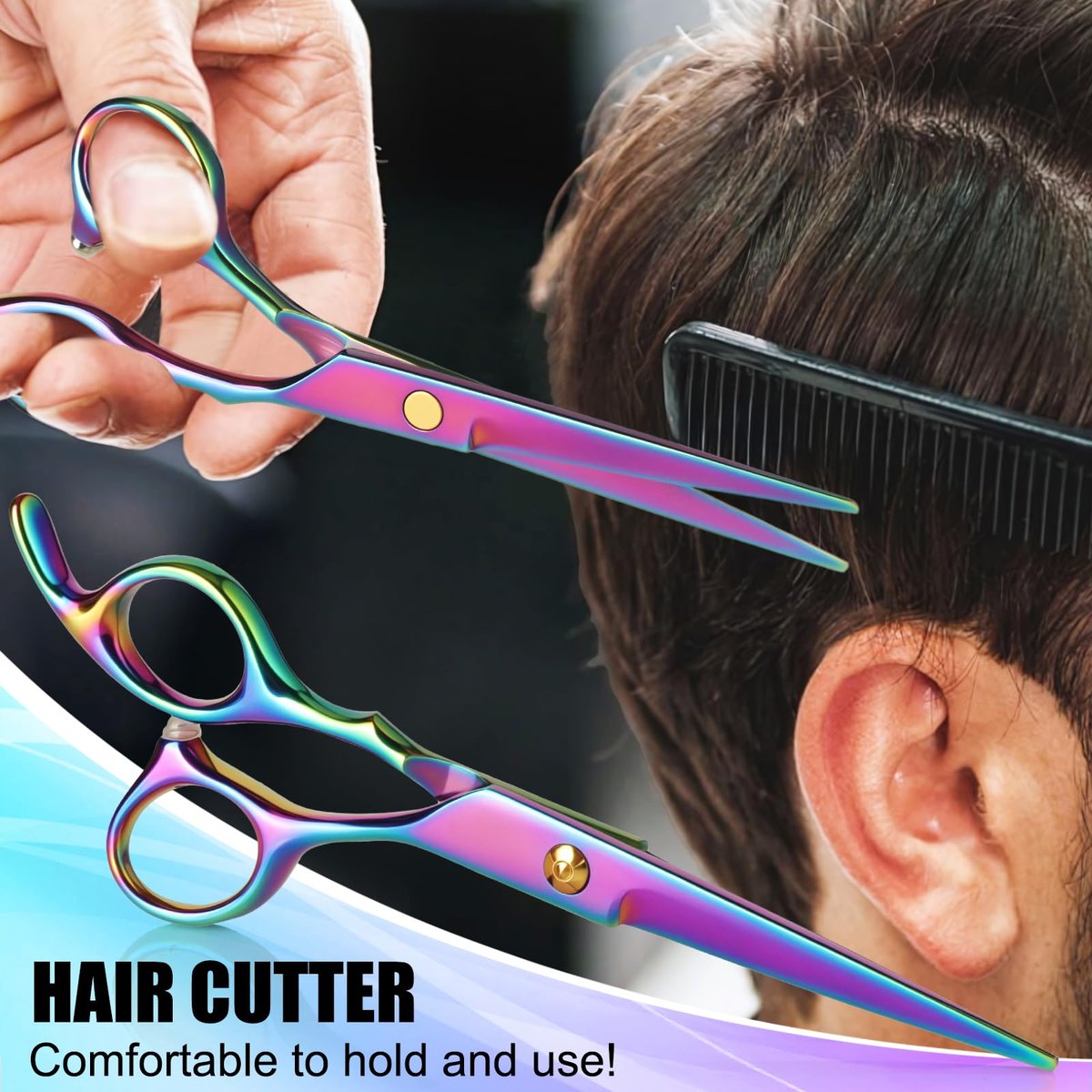 Professional Hair Cutting Scissors Set - Rainbow Haircut Scissors Kit with Cutting & Thinning Shears for Barber, Salon, Home, Men, Women, Kids, Adults Avelisse