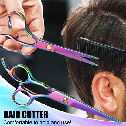 Professional Hair Cutting Scissors Set - Rainbow Haircut Scissors Kit with Cutting & Thinning Shears for Barber, Salon, Home, Men, Women, Kids, Adults Avelisse
