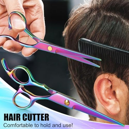 Professional Hair Cutting Scissors Set - Rainbow Haircut Scissors Kit with Cutting & Thinning Shears for Barber, Salon, Home, Men, Women, Kids, Adults Avelisse