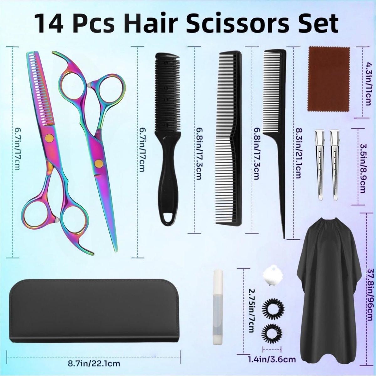 Professional Hair Cutting Scissors Set - Rainbow Haircut Scissors Kit with Cutting & Thinning Shears for Barber, Salon, Home, Men, Women, Kids, Adults Avelisse
