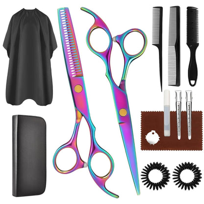 Professional Hair Cutting Scissors Set - Rainbow Haircut Scissors Kit with Cutting & Thinning Shears for Barber, Salon, Home, Men, Women, Kids, Adults Avelisse