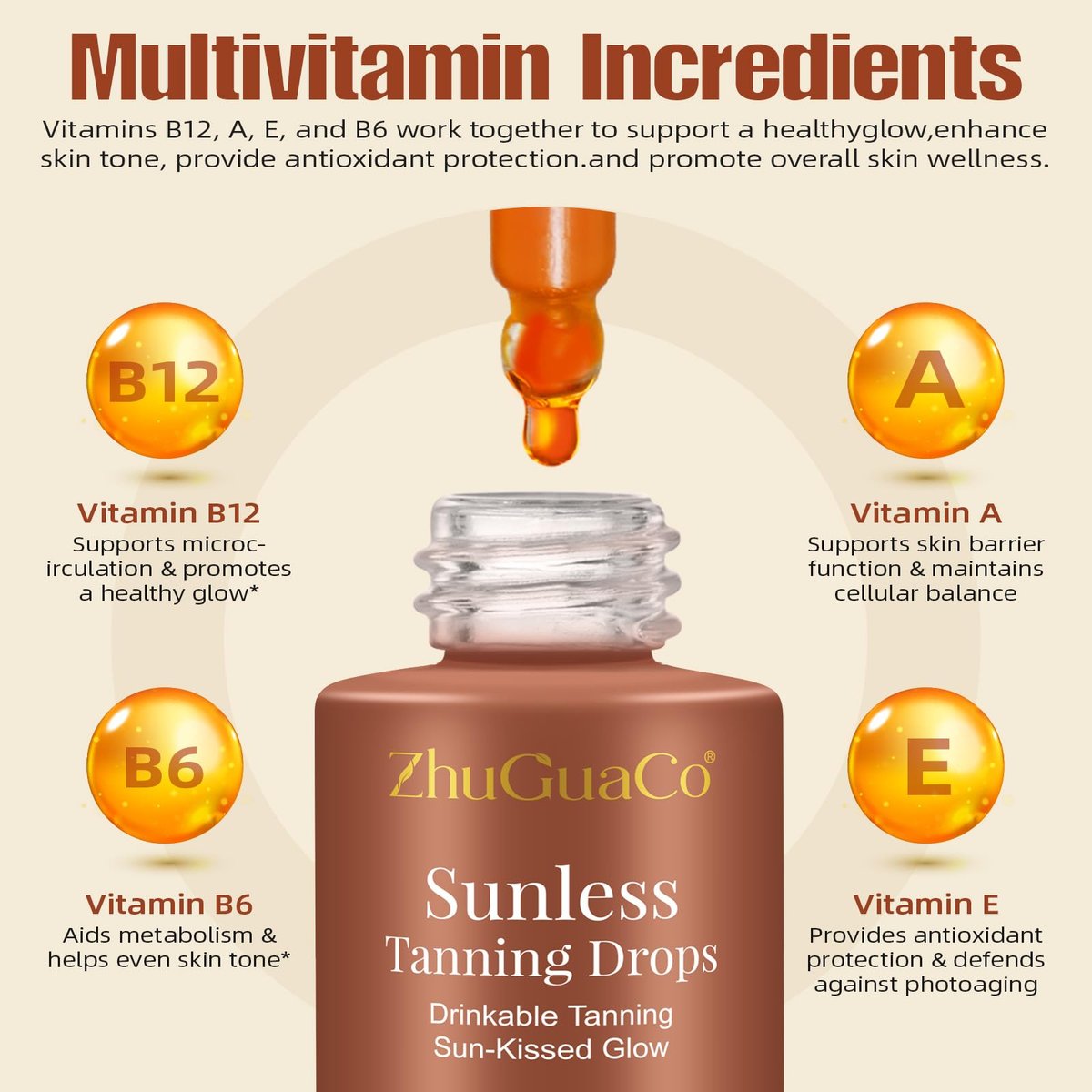 Oral Drinkable Sunless Tanning Drops for Natural Glow | Safe & Long-Lasting Enhancer for All Skin Types Avelisse