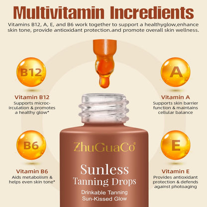 Oral Drinkable Sunless Tanning Drops for Natural Glow | Safe & Long-Lasting Enhancer for All Skin Types Avelisse