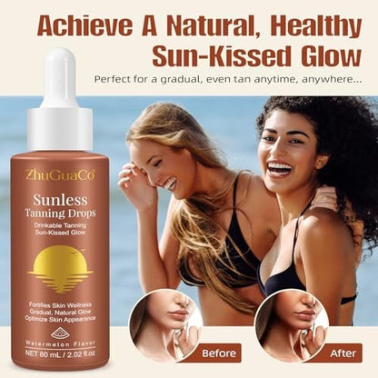 Oral Drinkable Sunless Tanning Drops for Natural Glow | Safe & Long-Lasting Enhancer for All Skin Types Avelisse