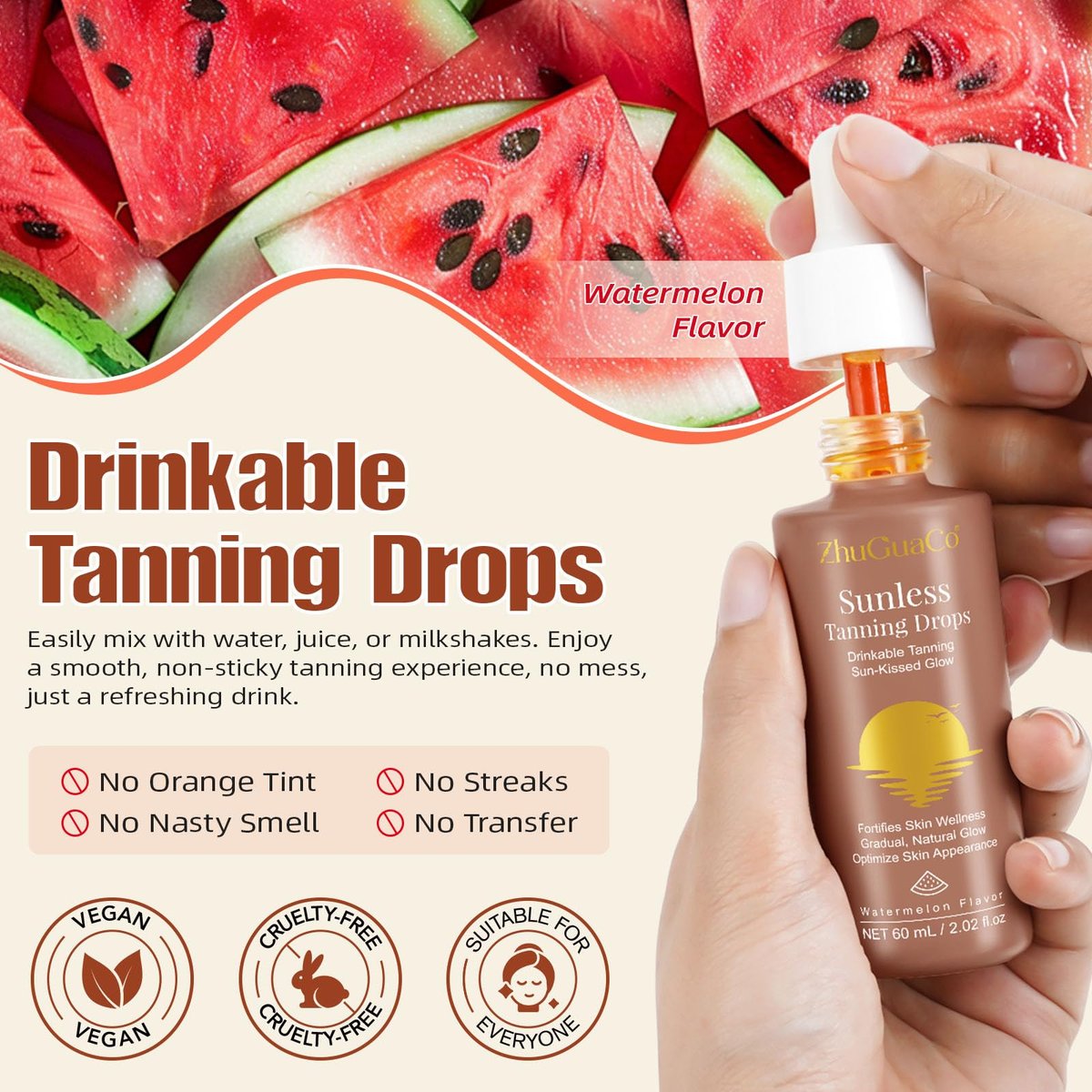 Oral Drinkable Sunless Tanning Drops for Natural Glow | Safe & Long-Lasting Enhancer for All Skin Types Avelisse