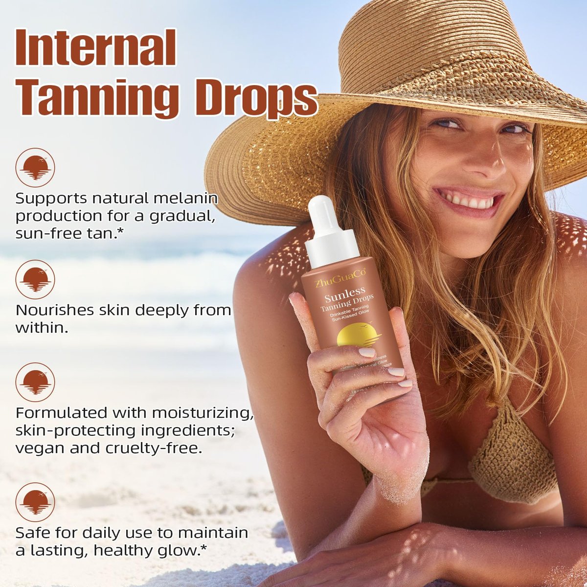 Oral Drinkable Sunless Tanning Drops for Natural Glow | Safe & Long-Lasting Enhancer for All Skin Types Avelisse