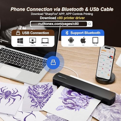 NULLTONEX Portable Wireless Bluetooth Thermal Tattoo Stencil Printer – 8.5x11 Letter, A4, A5 Sizes for Smartphone, PC & Laptop Avelisse