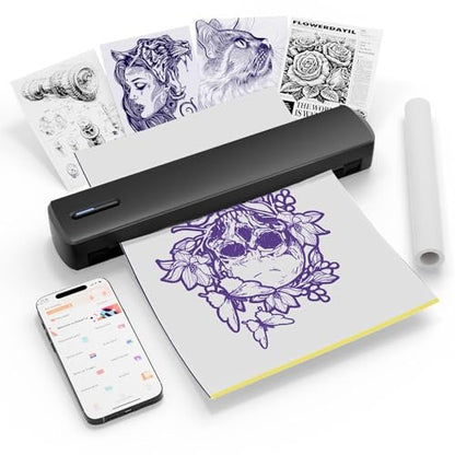 NULLTONEX Portable Wireless Bluetooth Thermal Tattoo Stencil Printer – 8.5x11 Letter, A4, A5 Sizes for Smartphone, PC & Laptop Avelisse