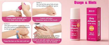 MIILYE Body Adhesive Roll-On for Skin & Clothing – 2.54 Oz Sweat Resistant, Water Wash Off Fashion Adhesive for Dancers, Socks, Stockings, Leotards, Bras, Wigs, Costumes