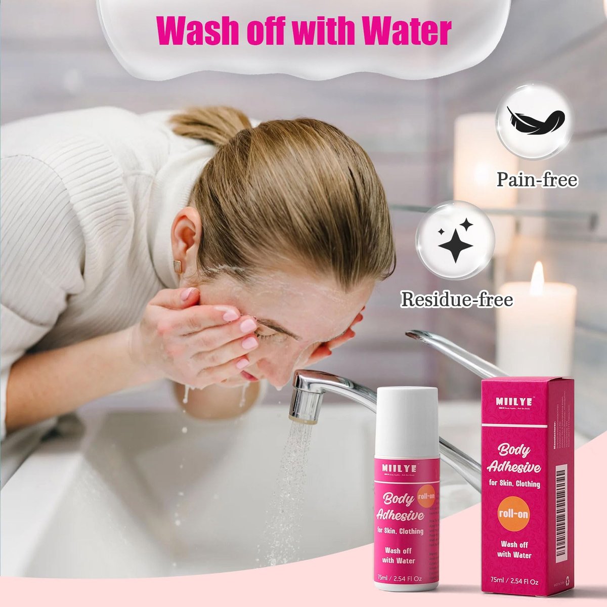 MIILYE Body Adhesive Roll-On for Skin & Clothing – 2.54 Oz Sweat Resistant, Water Wash Off Fashion Adhesive for Dancers, Socks, Stockings, Leotards, Bras, Wigs, Costumes - görsel 9