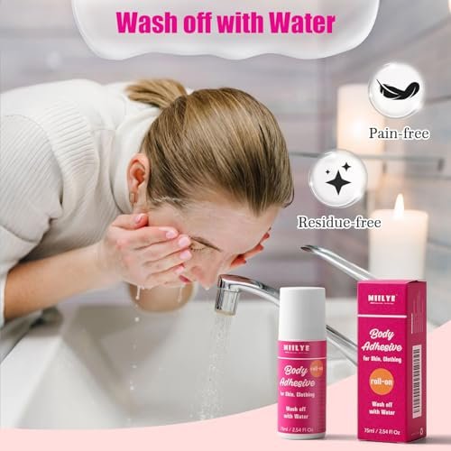 MIILYE Body Adhesive Roll-On for Skin & Clothing – 2.54 Oz Sweat Resistant, Water Wash Off Fashion Adhesive for Dancers, Socks, Stockings, Leotards, Bras, Wigs, Costumes - görsel 10