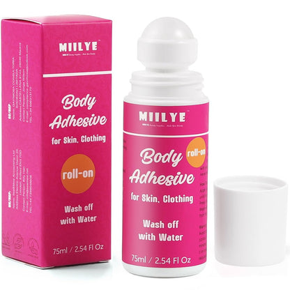 MIILYE Body Adhesive Roll-On for Skin & Clothing – 2.54 Oz Sweat Resistant, Water Wash Off Fashion Adhesive for Dancers, Socks, Stockings, Leotards, Bras, Wigs, Costumes