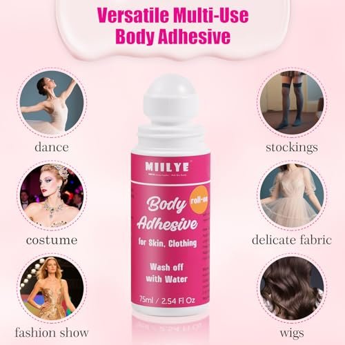 MIILYE Body Adhesive Roll-On for Skin & Clothing – 2.54 Oz Sweat Resistant, Water Wash Off Fashion Adhesive for Dancers, Socks, Stockings, Leotards, Bras, Wigs, Costumes - görsel 12