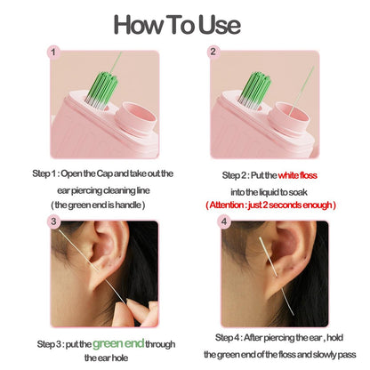 DJDZ Piercing Cleaner Kit: 240 Disposable Floss & 15ml Cleaning Solution for Ear Hole Care
