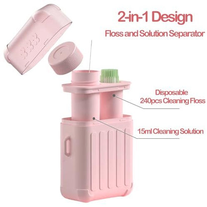 Piercing Cleaning Kit – Earring Hole Cleaner with 240 Disposable Floss & 15ml Solution for Aftercare (Pink)
