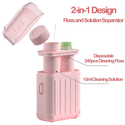 Piercing Cleaning Kit – Earring Hole Cleaner with 240 Disposable Floss & 15ml Solution for Aftercare (Pink)