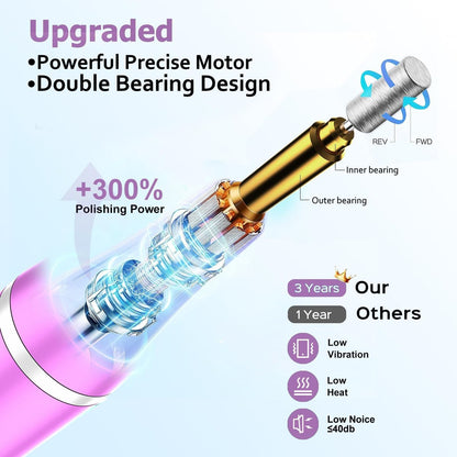 Zloojnn Electric Nail Drill File with LED Display - 9 Speed Cordless Portable Nail Drill Machine for Acrylic Gel Nails, Rechargeable Hand Feet Trimmer Buffer Tool for Women Men Baby (Purple) Avelisse