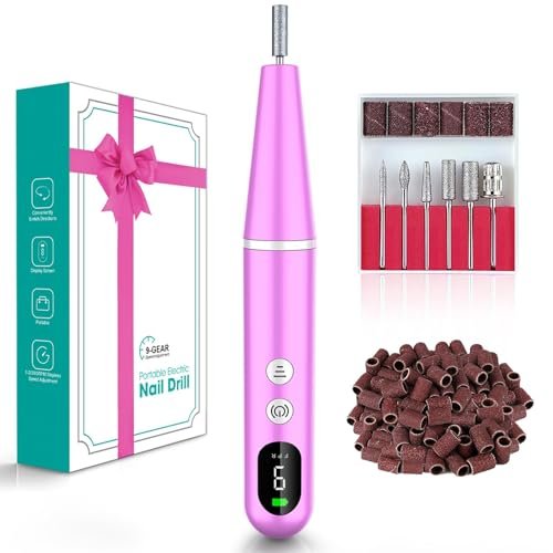 Zloojnn Electric Nail Drill File with LED Display - 9 Speed Cordless Portable Nail Drill Machine for Acrylic Gel Nails, Rechargeable Hand Feet Trimmer Buffer Tool for Women Men Baby (Purple) Avelisse
