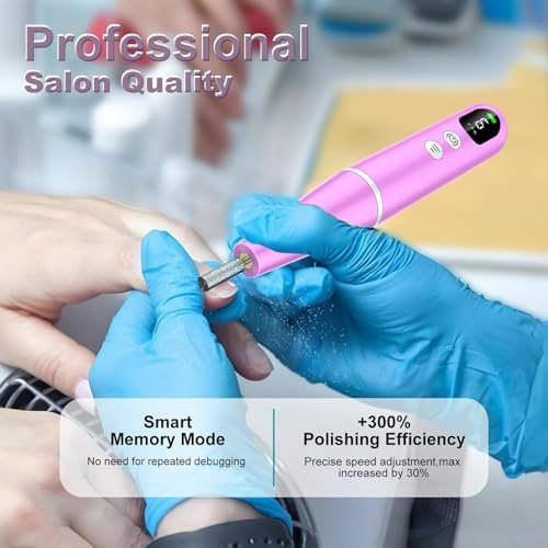 Zloojnn Electric Nail Drill File with LED Display - 9 Speed Cordless Portable Nail Drill Machine for Acrylic Gel Nails, Rechargeable Hand Feet Trimmer Buffer Tool for Women Men Baby (Purple) Avelisse